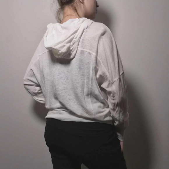 Eileen Fisher 100% Linen Eggshell White Pullover Hooded Costal Chic Sweatshirt M - Picture 6 of 11